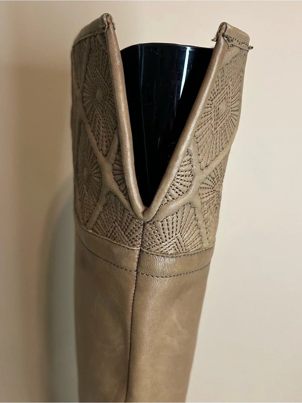 b. makowsky Taupe Over-the-Knee Leather Boots with Embroidered Cuff